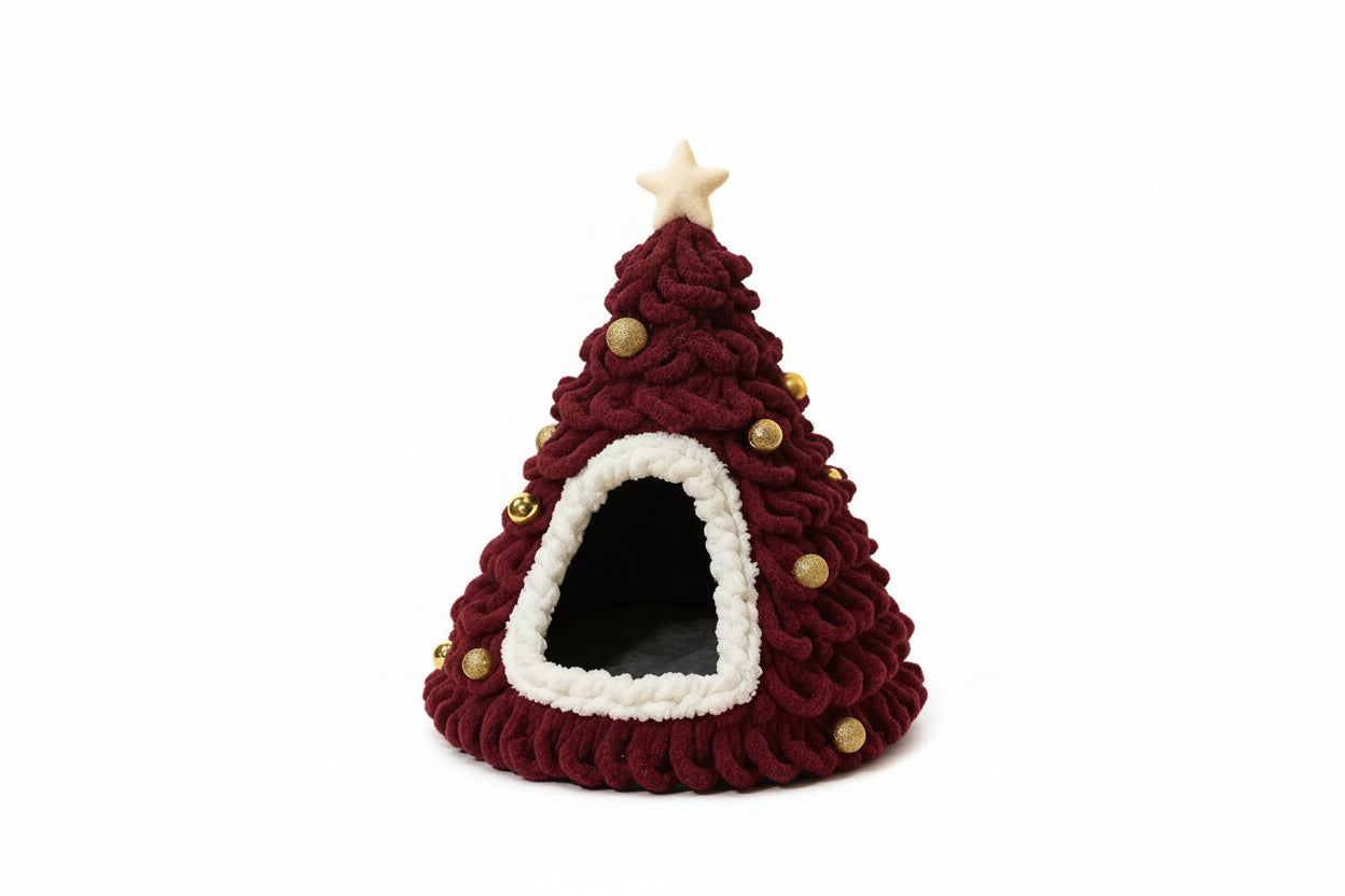 Winterliches Weihnachtsbaum-Katzenbett