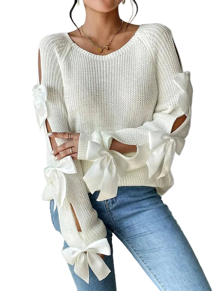Elegante sudadera con aberturas y lazos
