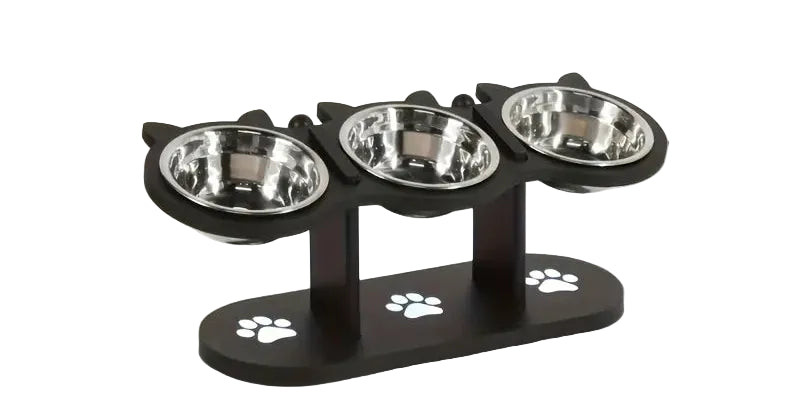 Elevated Bowl with Wooden & Stainless Steel Stand, Adjustable 15-Degree Tilt Angle