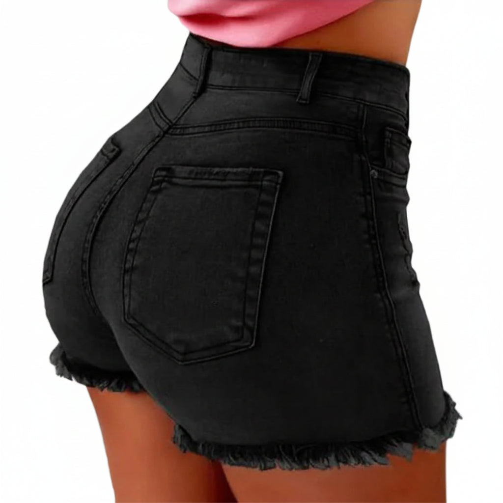 Pantalones cortos vaqueros de tiro alto ajustados con flecos