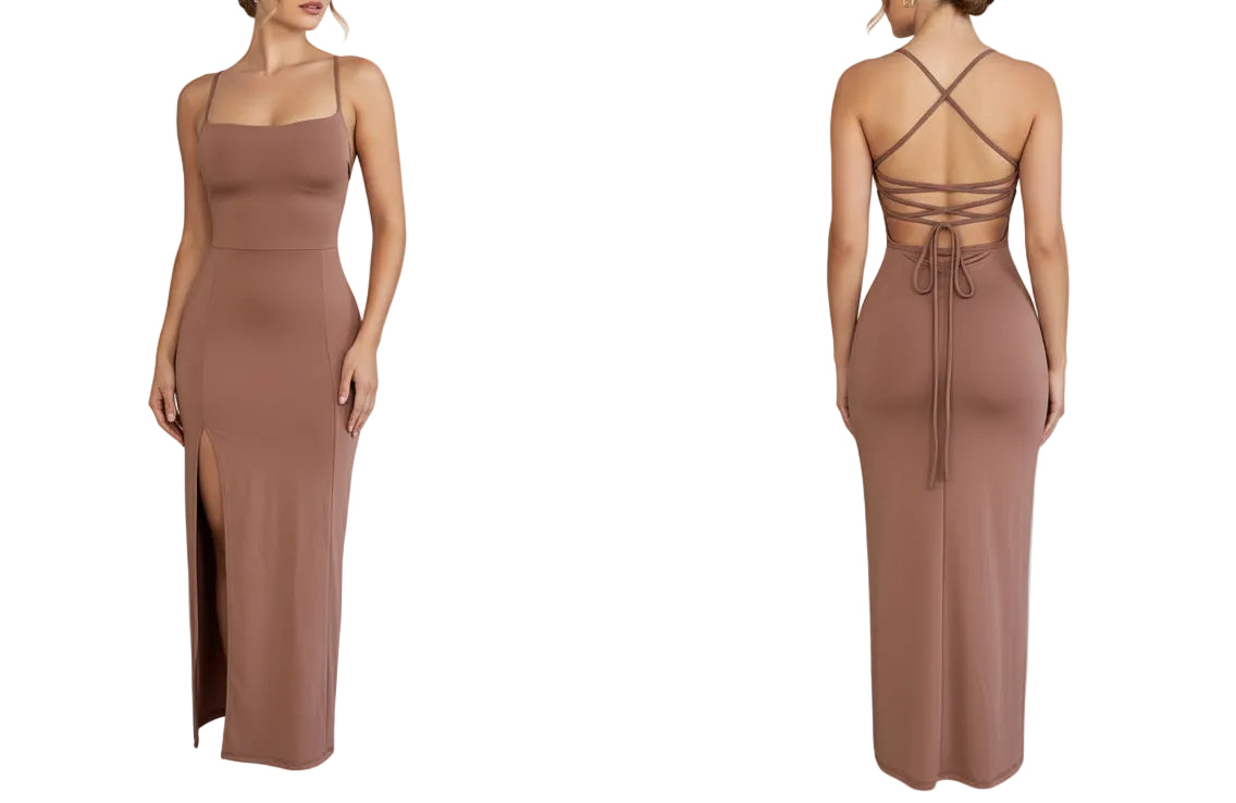 Elegante vestido ajustado - sin espalda, tirantes finos