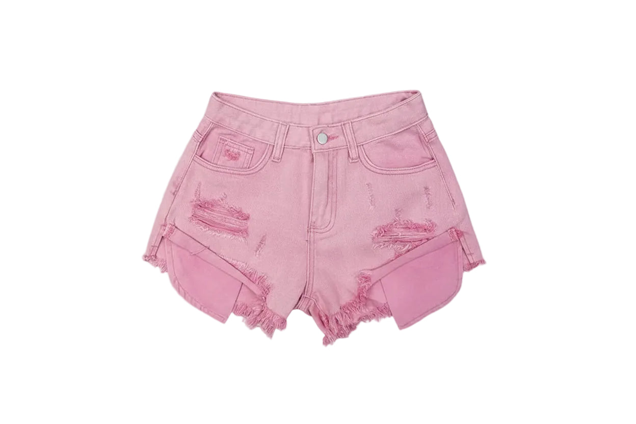 Denim Shorts Trendy Hot Pants in Pink & Blue