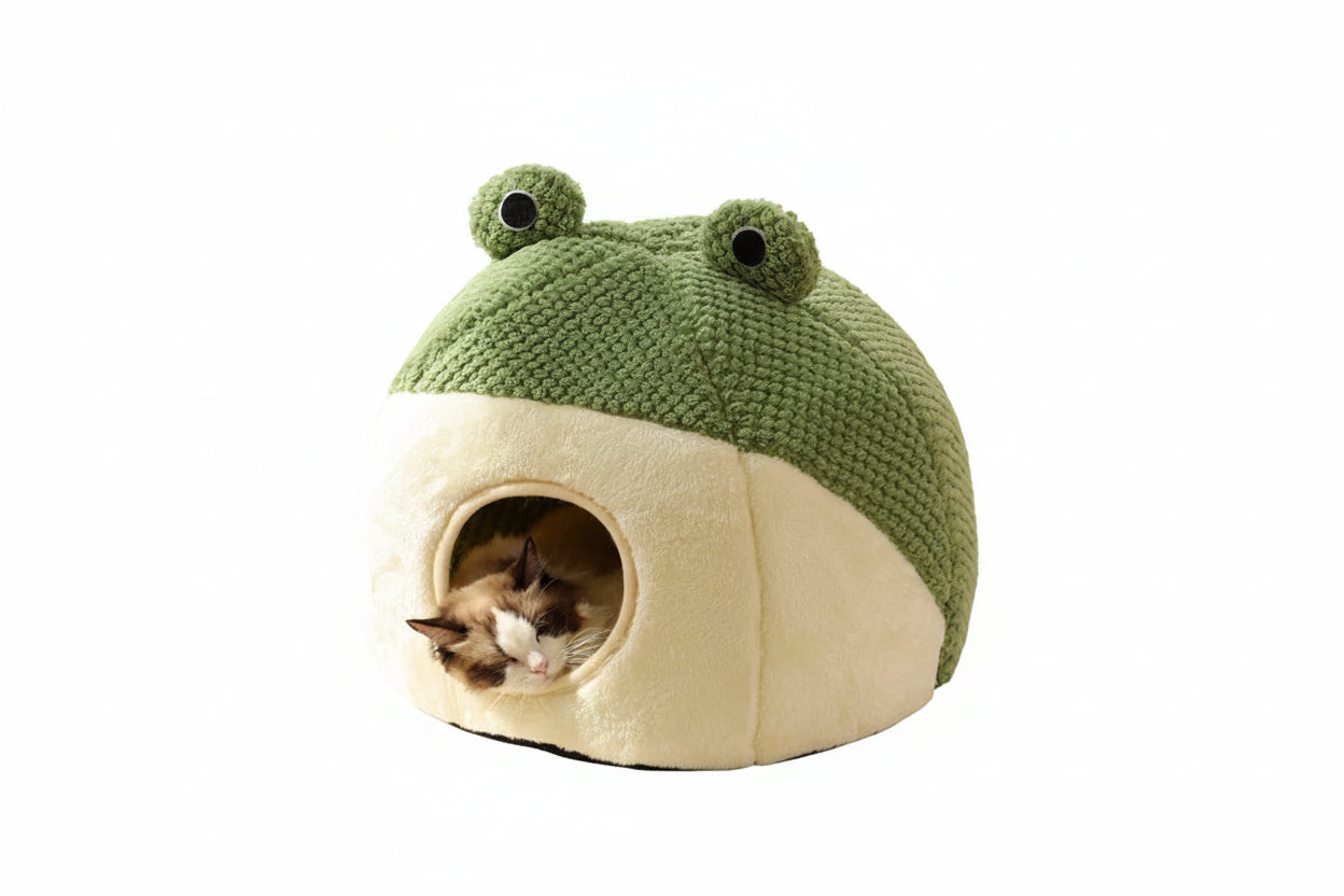 Halbgeschlossene Katzen- und Hundehütte im Frosch Design