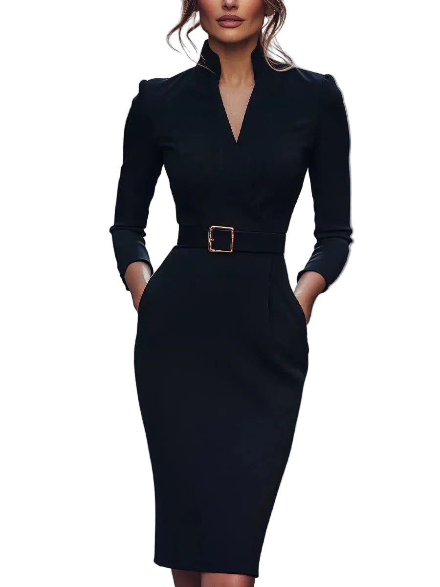 Vestido de otoño – chic francés, cintura elegante