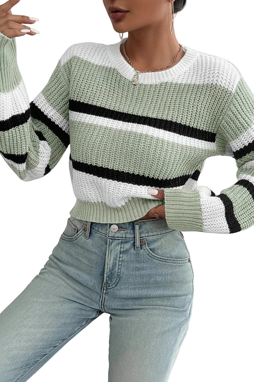 Oversize Strickpullover Rundhals Farbkontrast