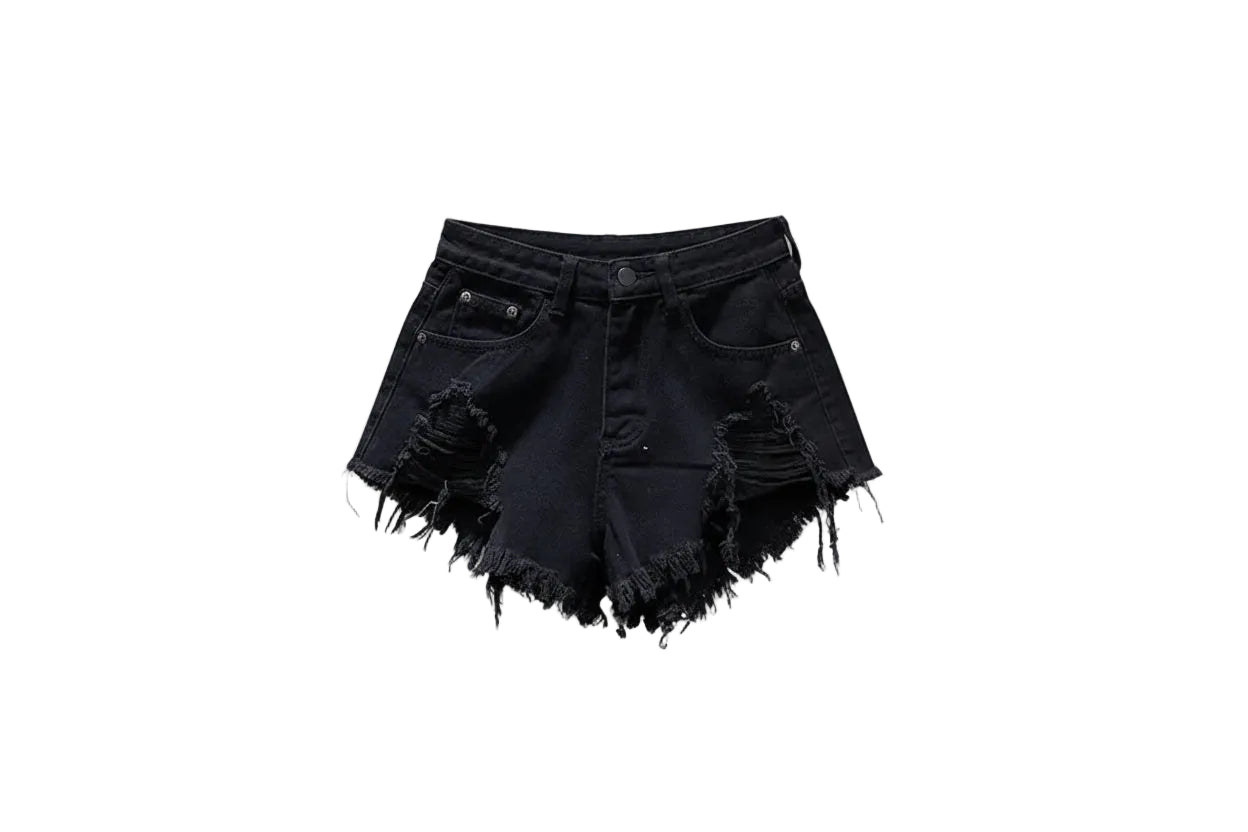 Shorts de talle alto con dobladillo deshilachado y rotos