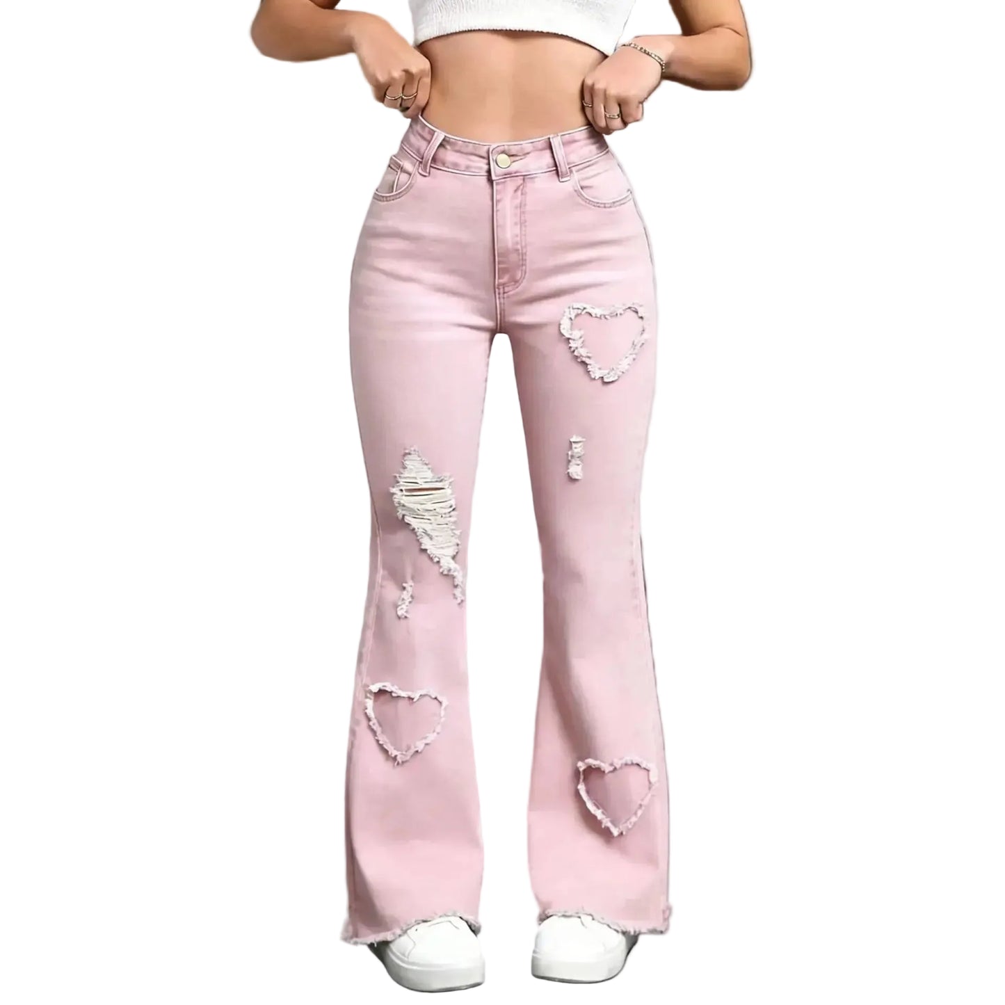 Vaqueros elásticos de moda con motivo de corazón