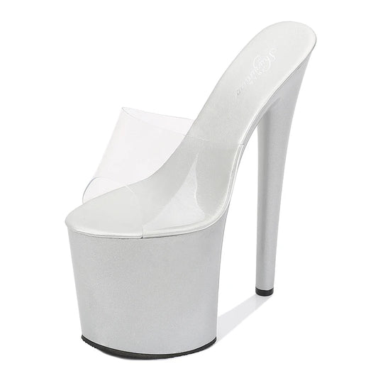 Mules compensées transparentes à talons hauts