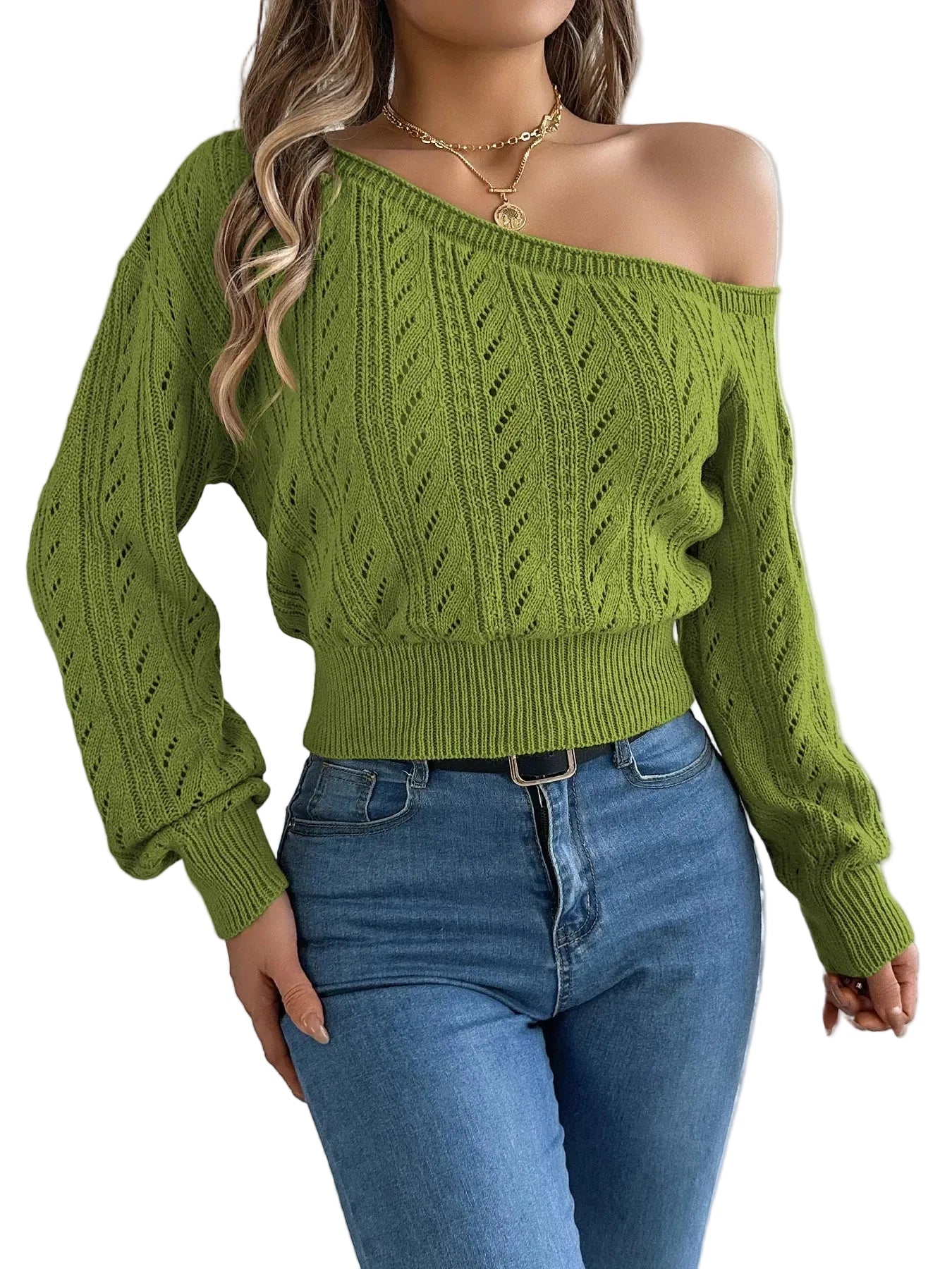 Eleganter Damen Off-Shoulder Strickpullover