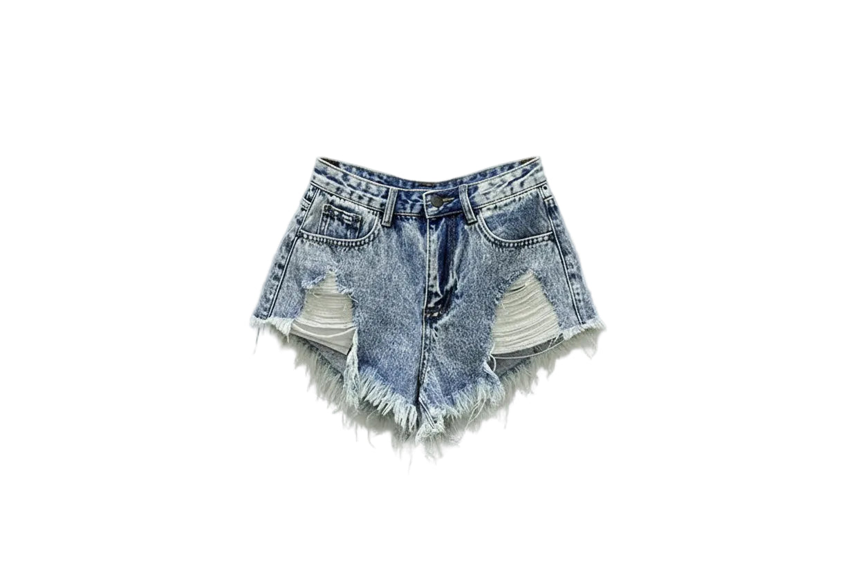 Shorts de talle alto con dobladillo deshilachado y rotos