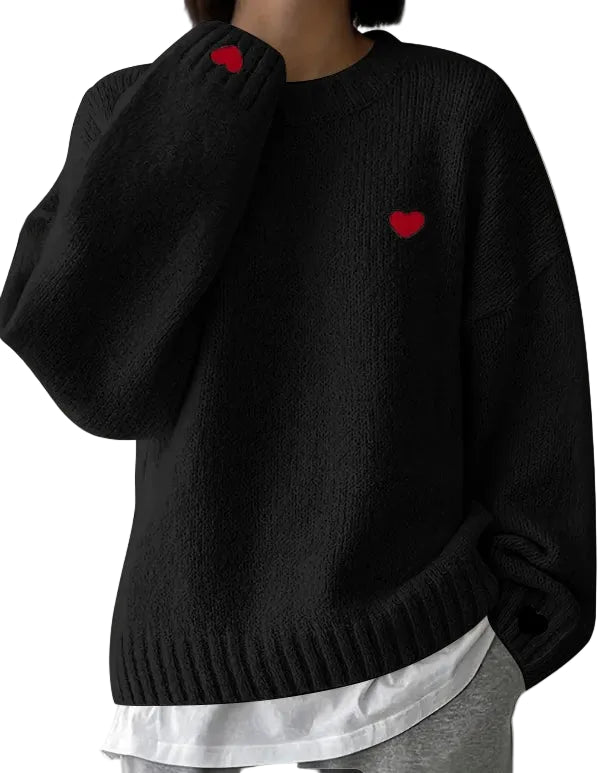 Langarmpullover mit Herz-Stickerei