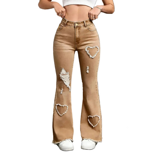 Vaqueros elásticos de moda con motivo de corazón