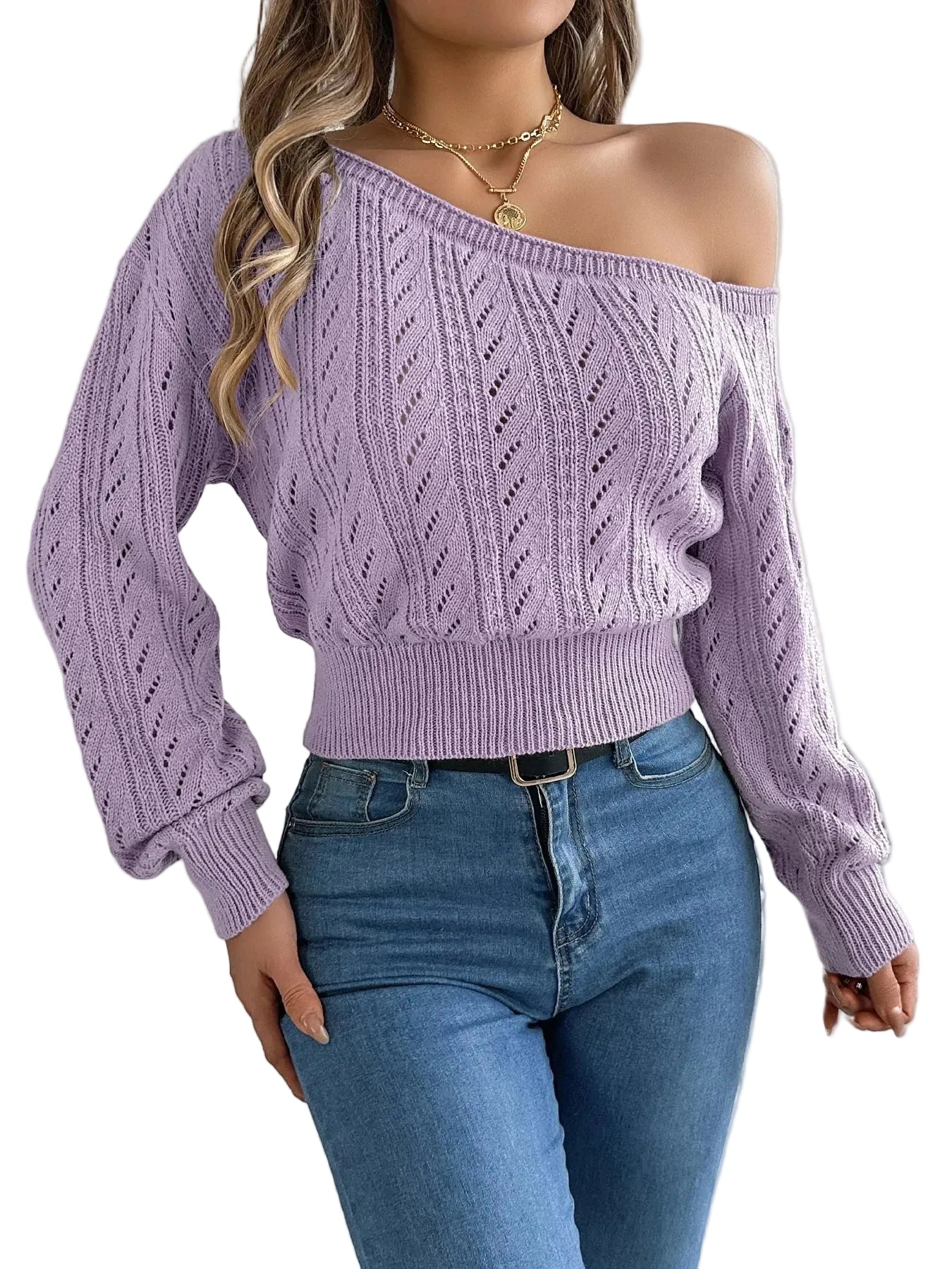 Eleganter Damen Off-Shoulder Strickpullover