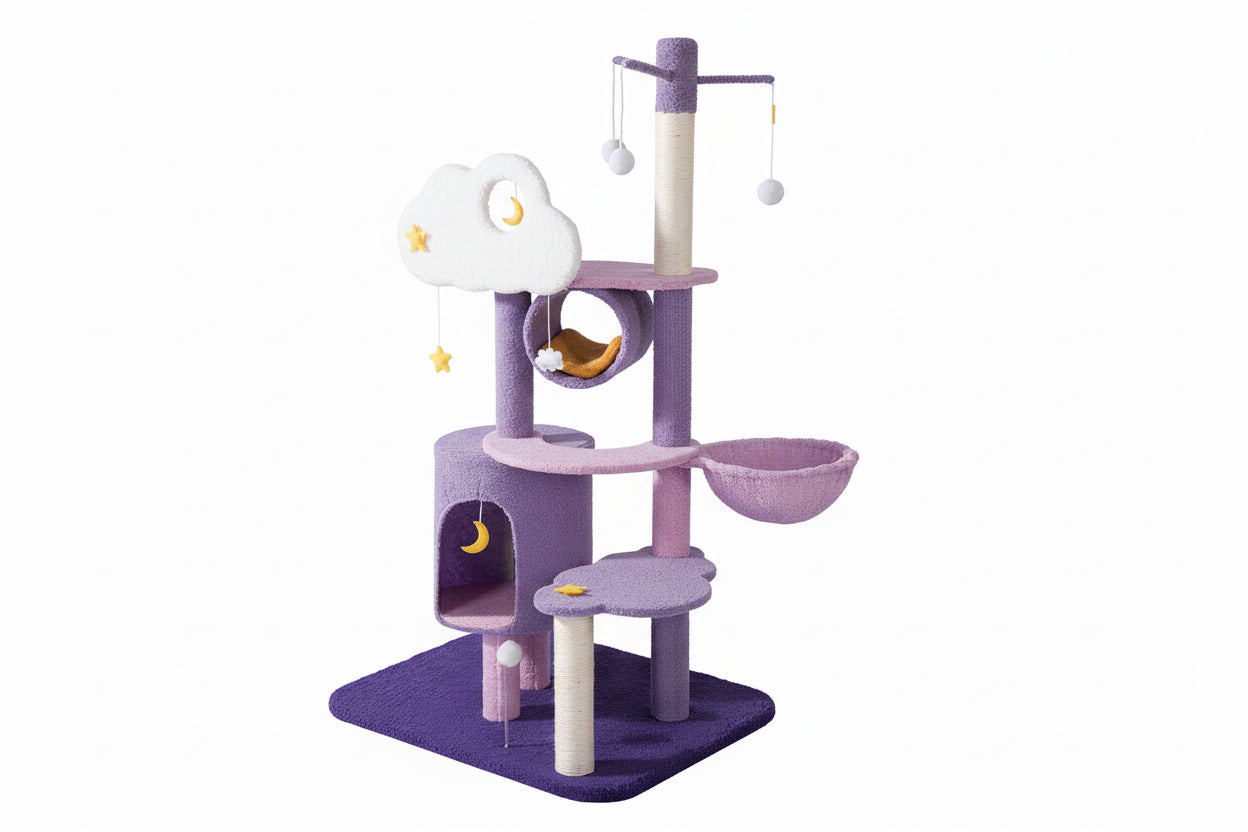 Purple Luxury Indoor Cat Tree with Flower Design