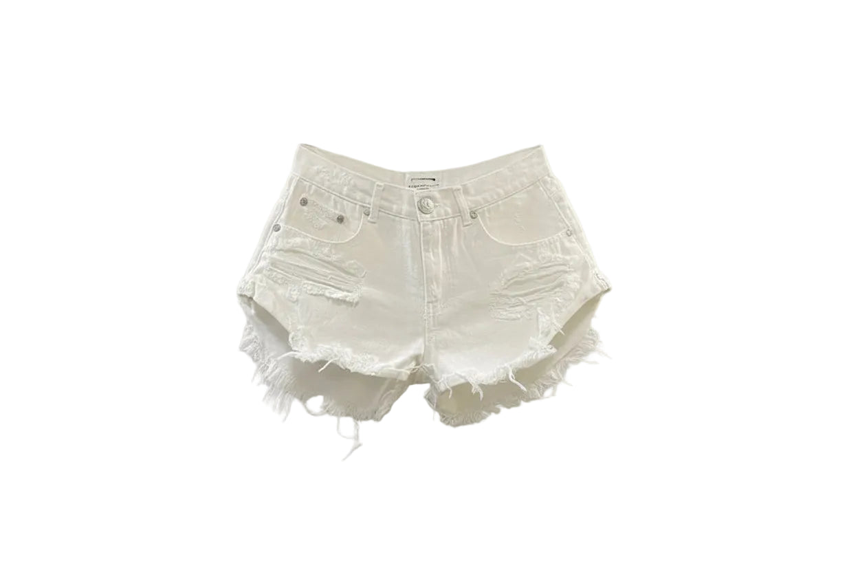 Low-Waist Distressed Denim Shorts