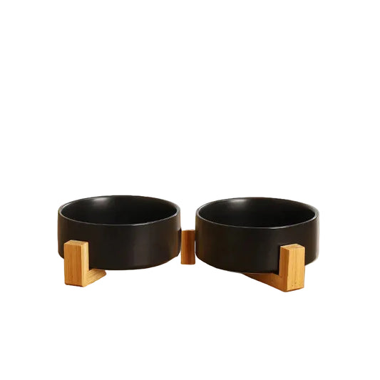 Écuelles en céramique avec support en bois