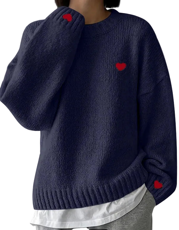 Langarmpullover mit Herz-Stickerei