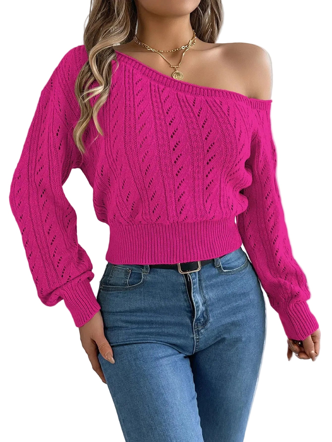Eleganter Damen Off-Shoulder Strickpullover