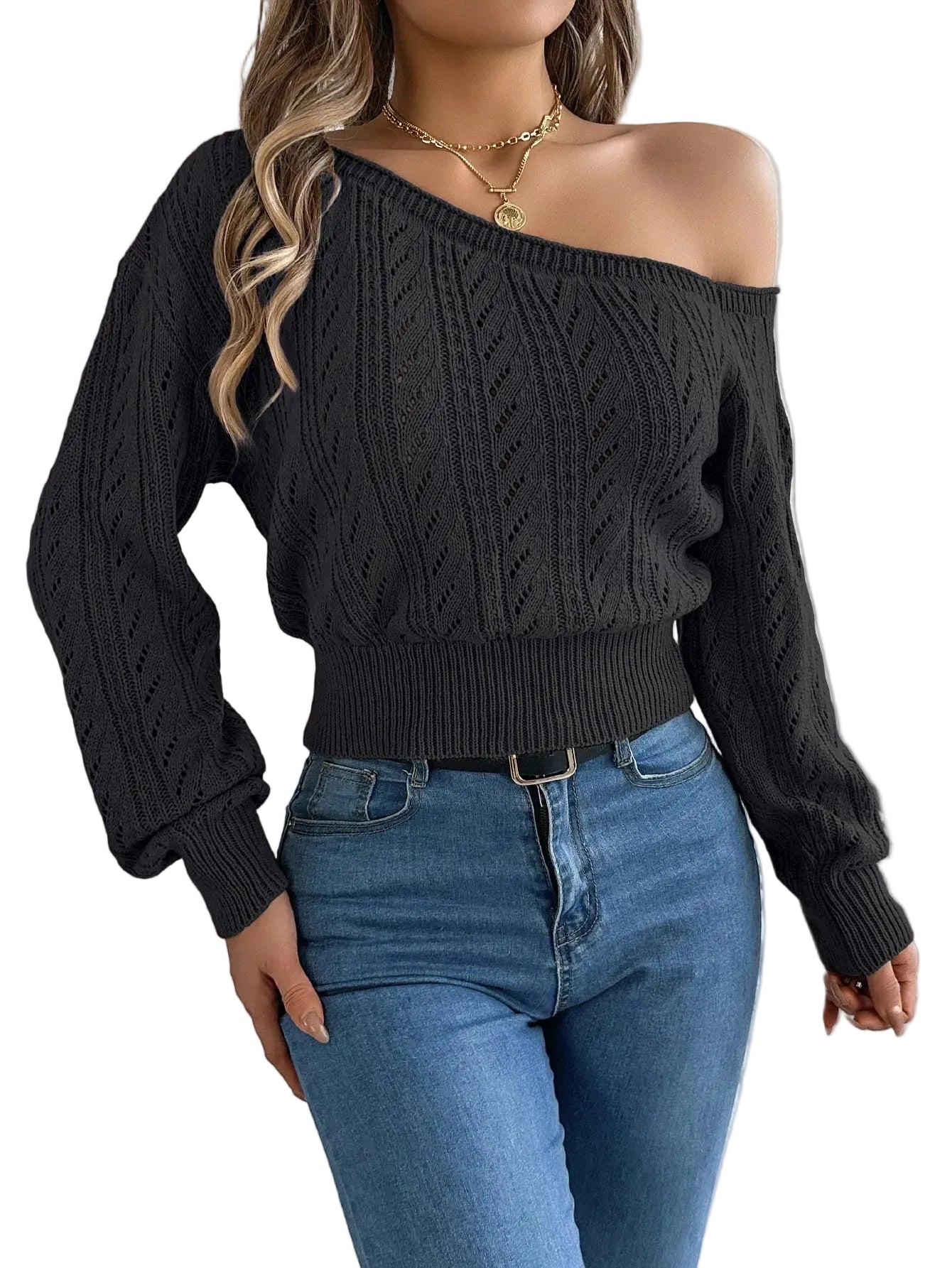 Eleganter Damen Off-Shoulder Strickpullover