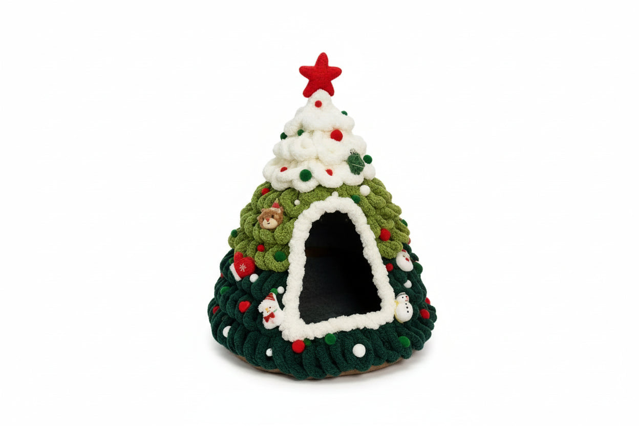Winterliches Weihnachtsbaum-Katzenbett