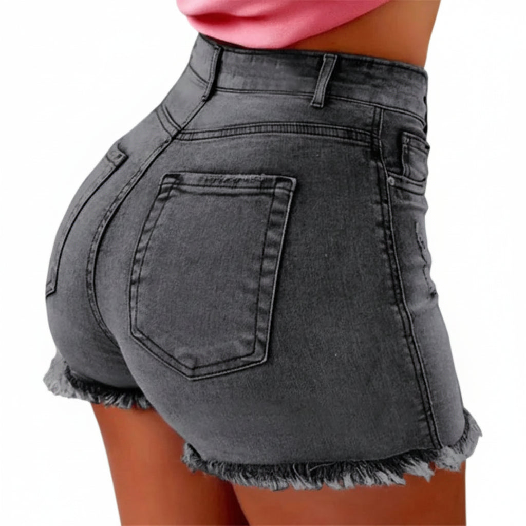 Pantalones cortos vaqueros de tiro alto ajustados con flecos