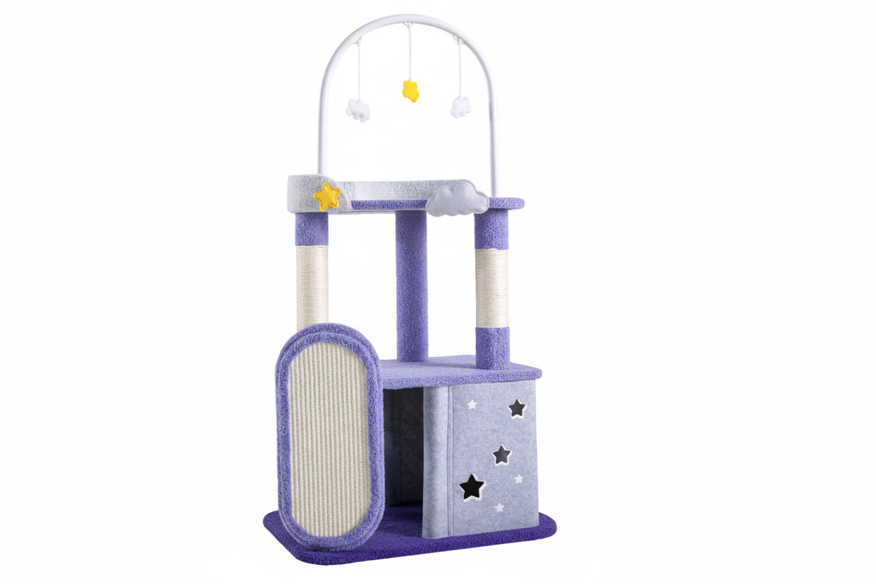Purple Luxury Indoor Cat Tree with Flower Design