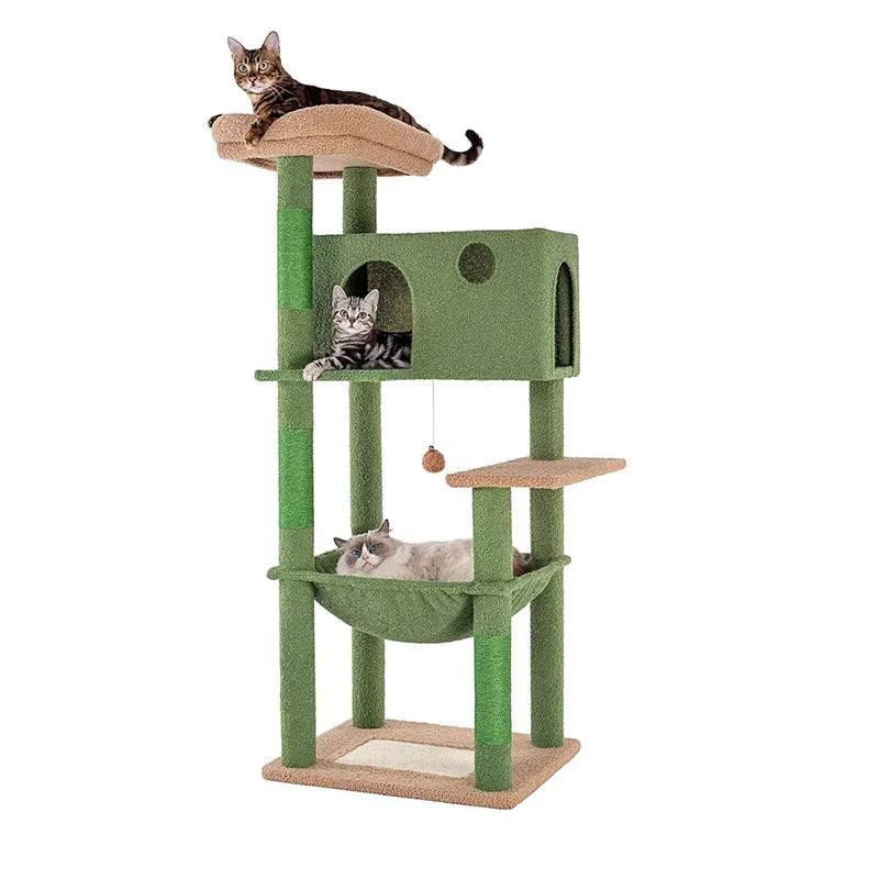 Green Indoor Luxury Cat Tree with Cave
