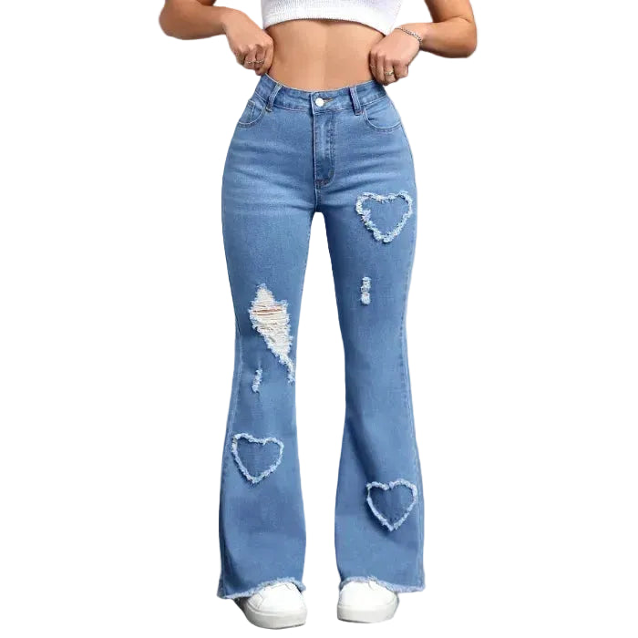 Vaqueros elásticos de moda con motivo de corazón