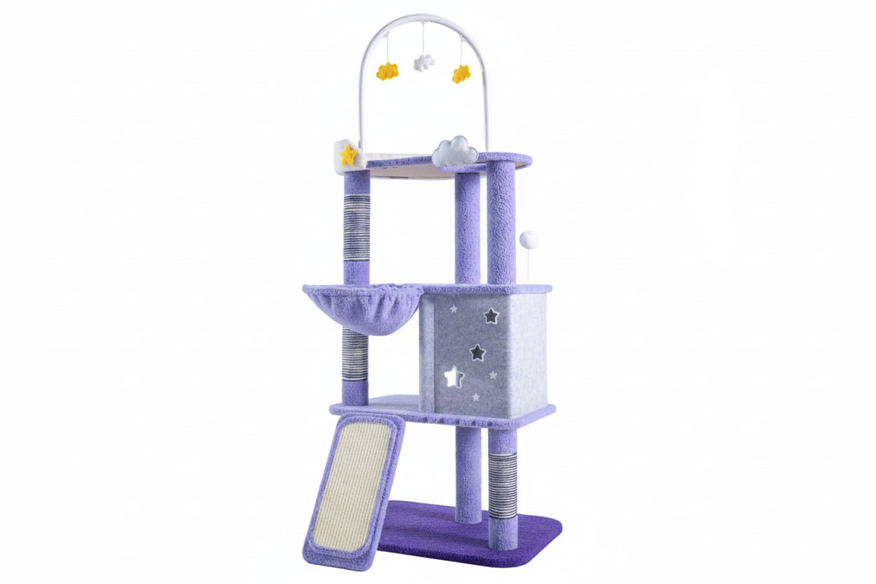 Purple Luxury Indoor Cat Tree with Flower Design