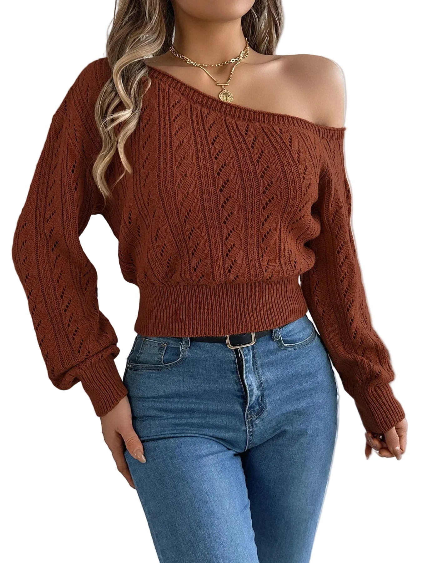 Eleganter Damen Off-Shoulder Strickpullover