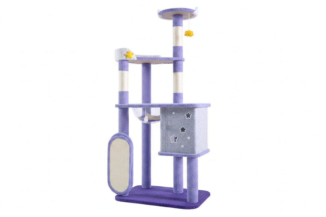 Purple Luxury Indoor Cat Tree with Flower Design