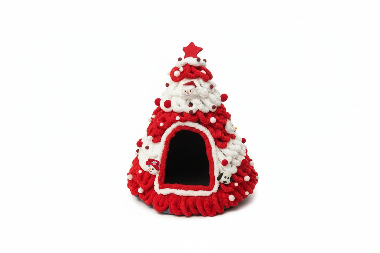 Winterliches Weihnachtsbaum-Katzenbett