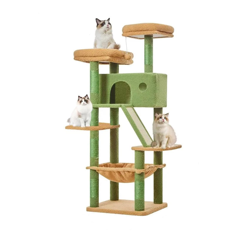 Green Indoor Luxury Cat Tree with Cave