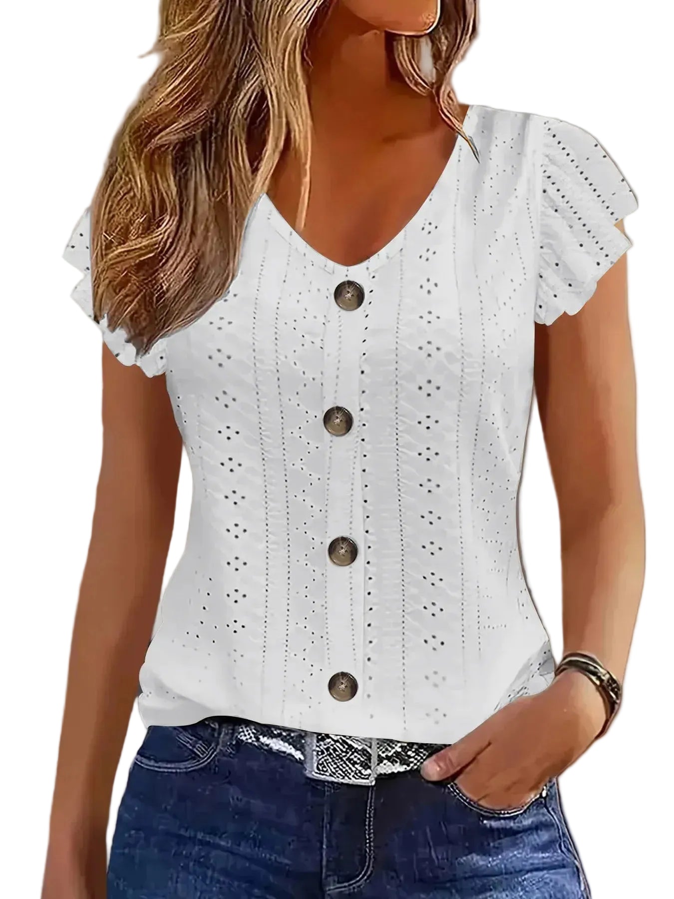 Fashionable T-shirt with ruffled sleeves
