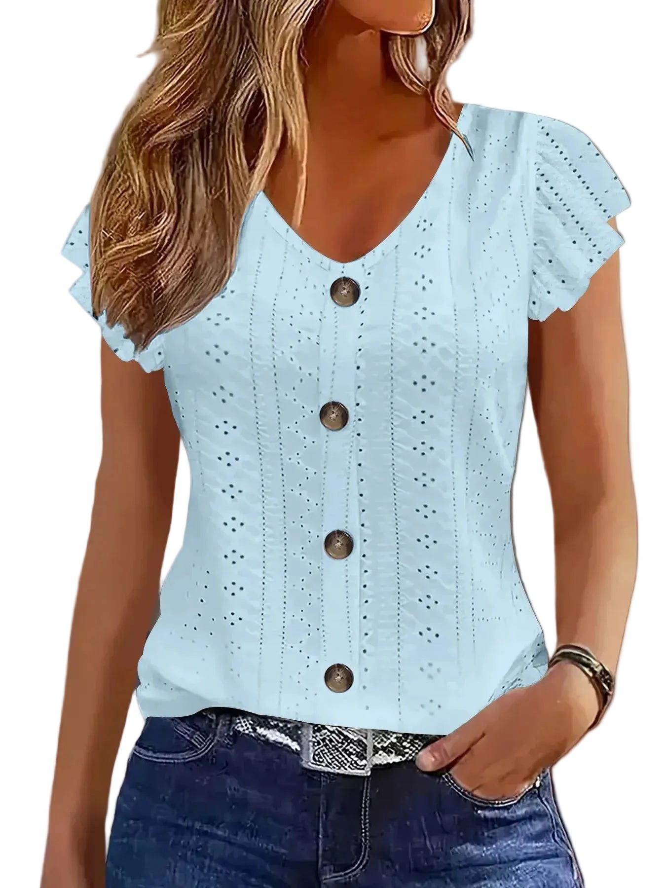 Fashionable T-shirt with ruffled sleeves