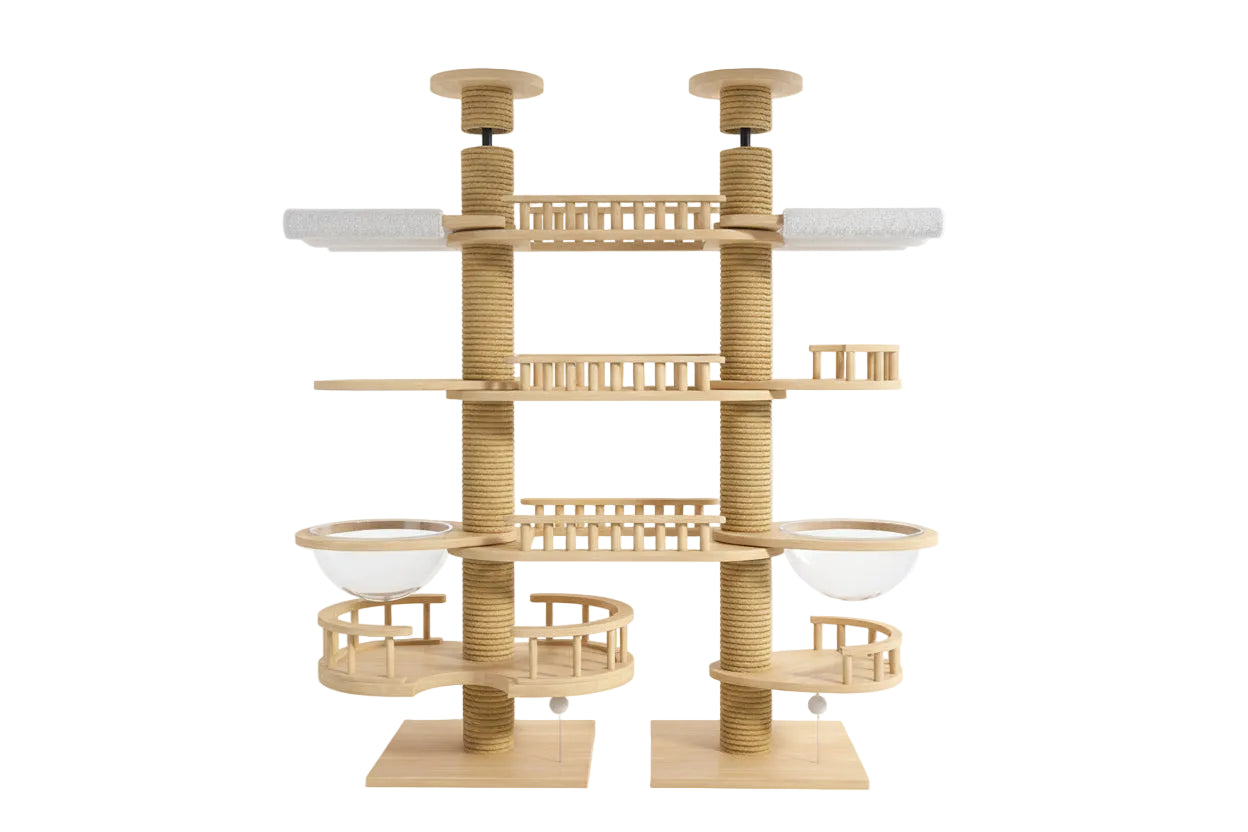 Large cat tree, free-standing, double post, multi-level with scratching board for cats