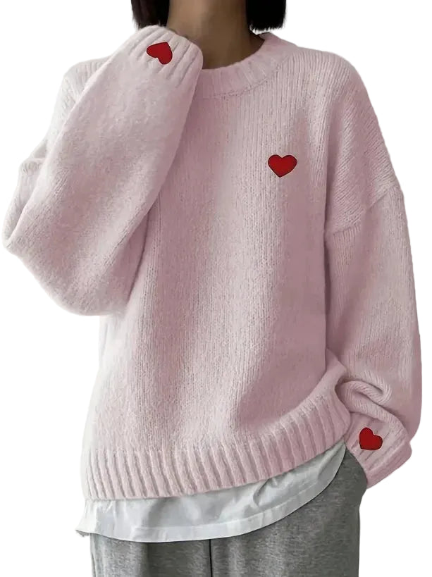 Langarmpullover mit Herz-Stickerei
