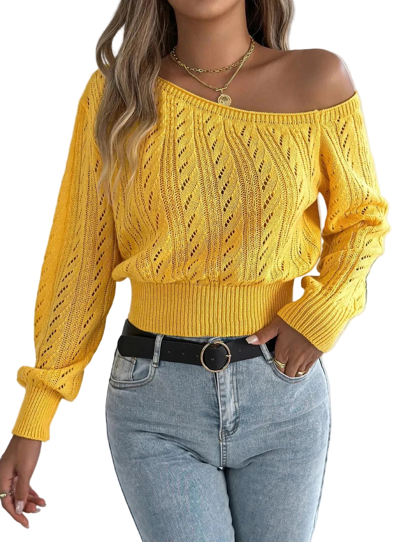 Eleganter Damen Off-Shoulder Strickpullover