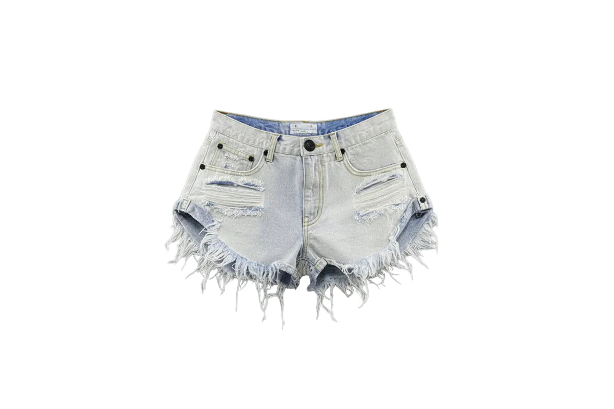 Low-Waist Distressed Denim Shorts
