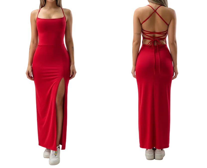 Elegante vestido ajustado - sin espalda, tirantes finos
