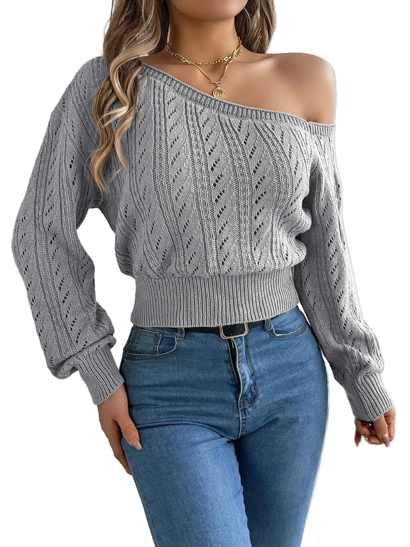Eleganter Damen Off-Shoulder Strickpullover
