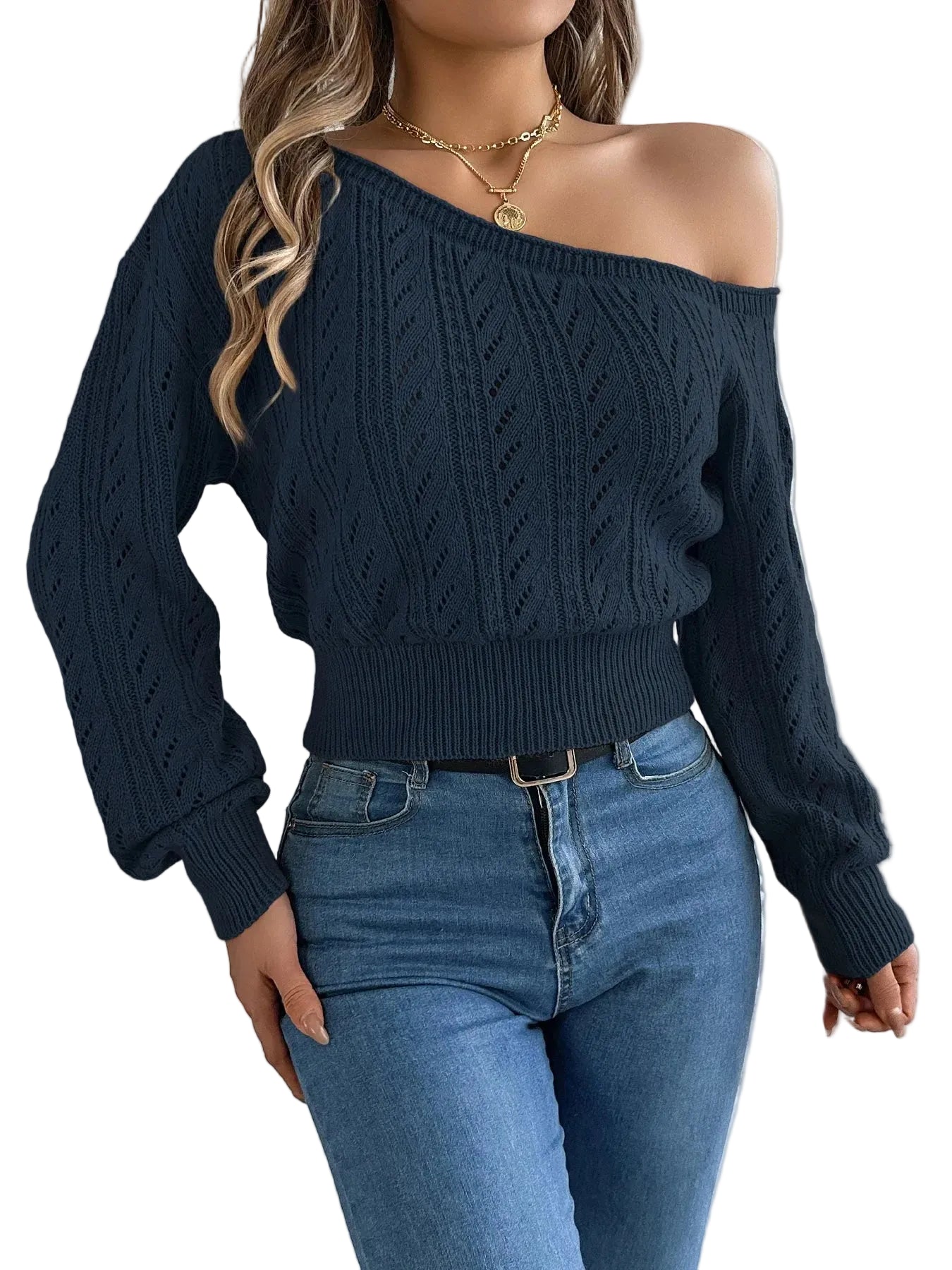 Eleganter Damen Off-Shoulder Strickpullover