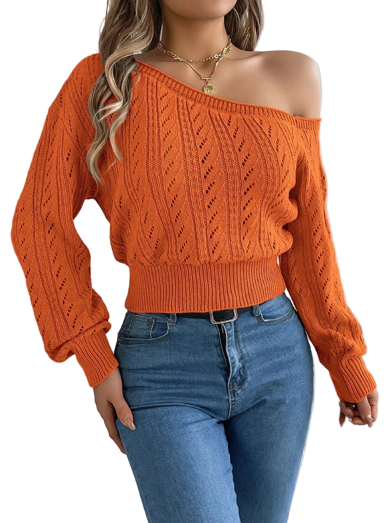 Eleganter Damen Off-Shoulder Strickpullover