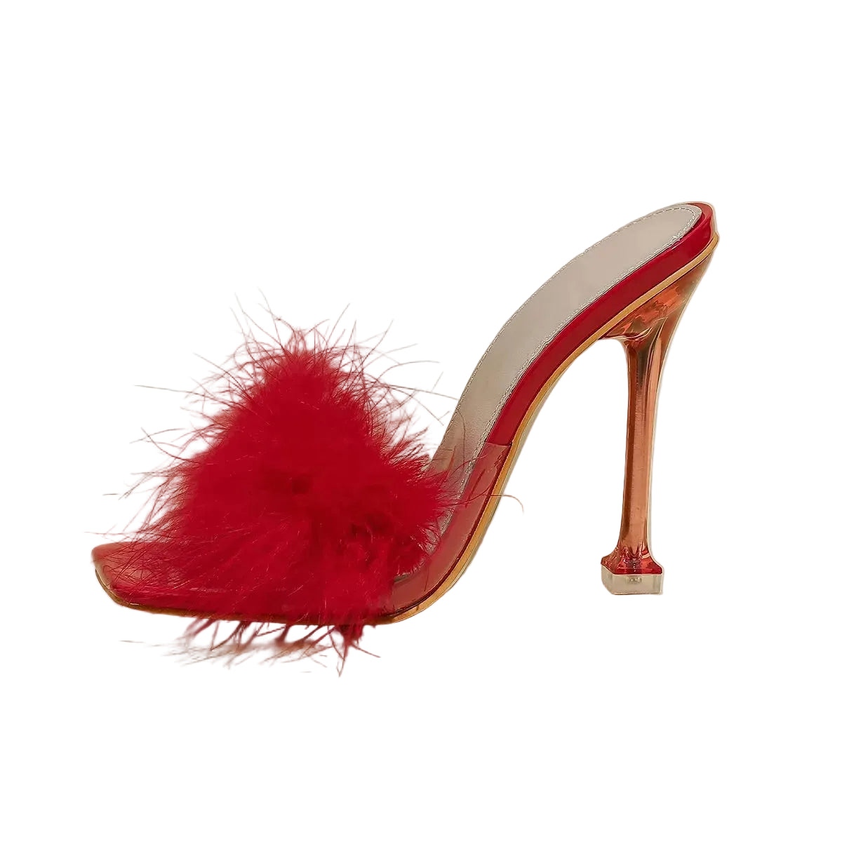 High heels with rabbit fur look
