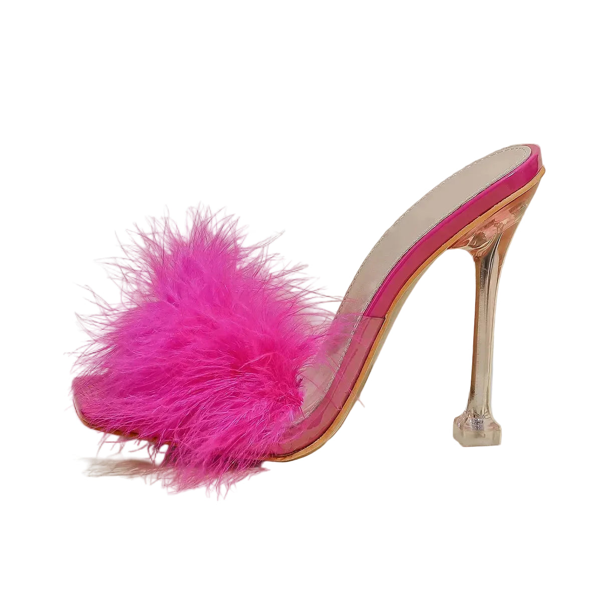High heels with rabbit fur look