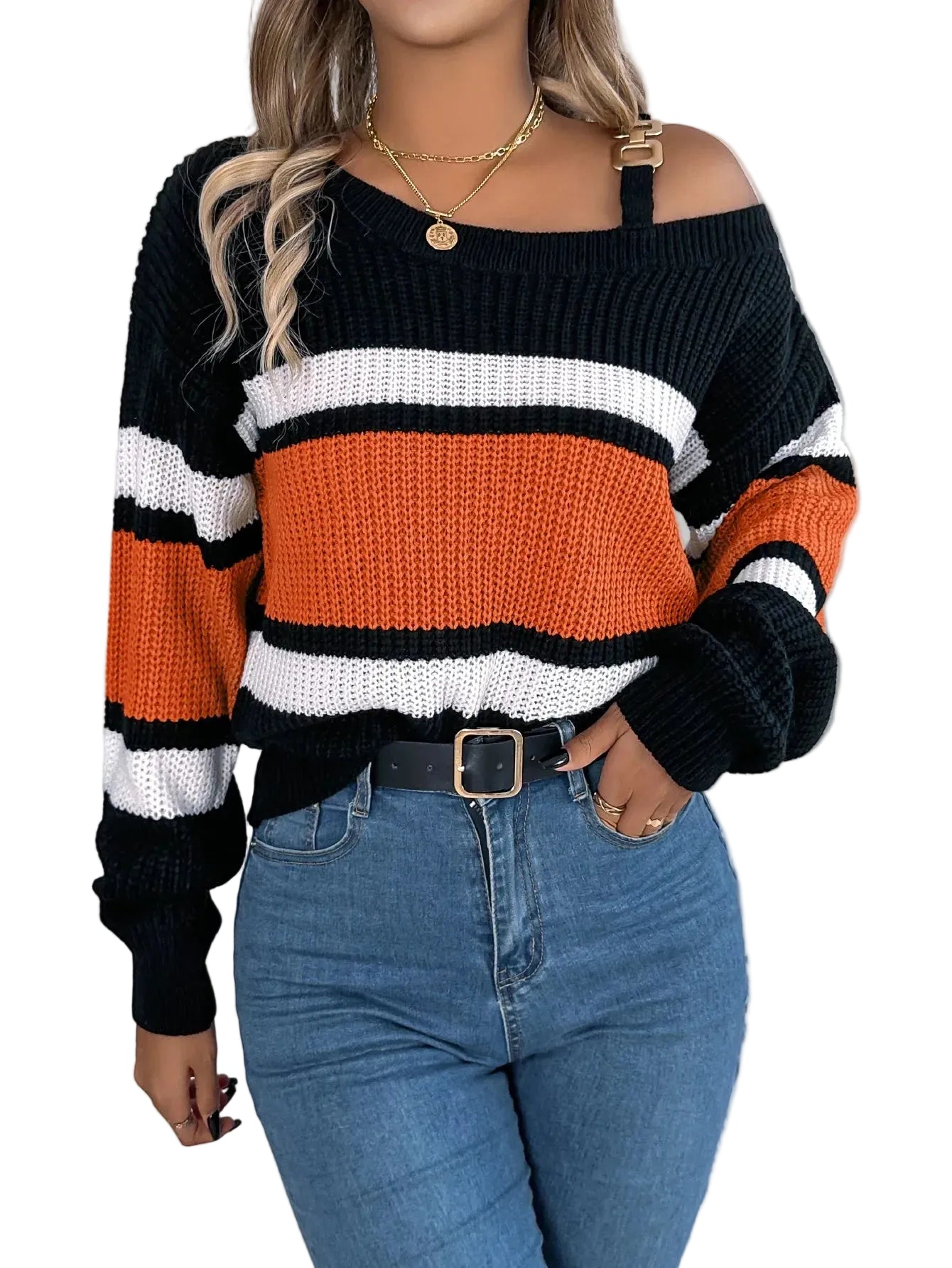 Off-the-Shoulder Striped Sweater