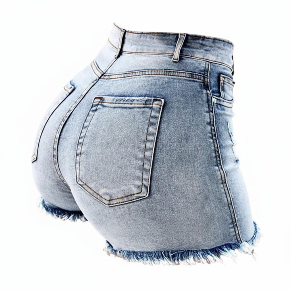Pantalones cortos vaqueros de tiro alto ajustados con flecos