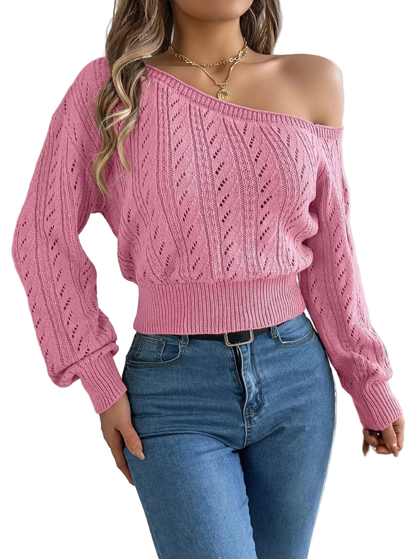 Eleganter Damen Off-Shoulder Strickpullover