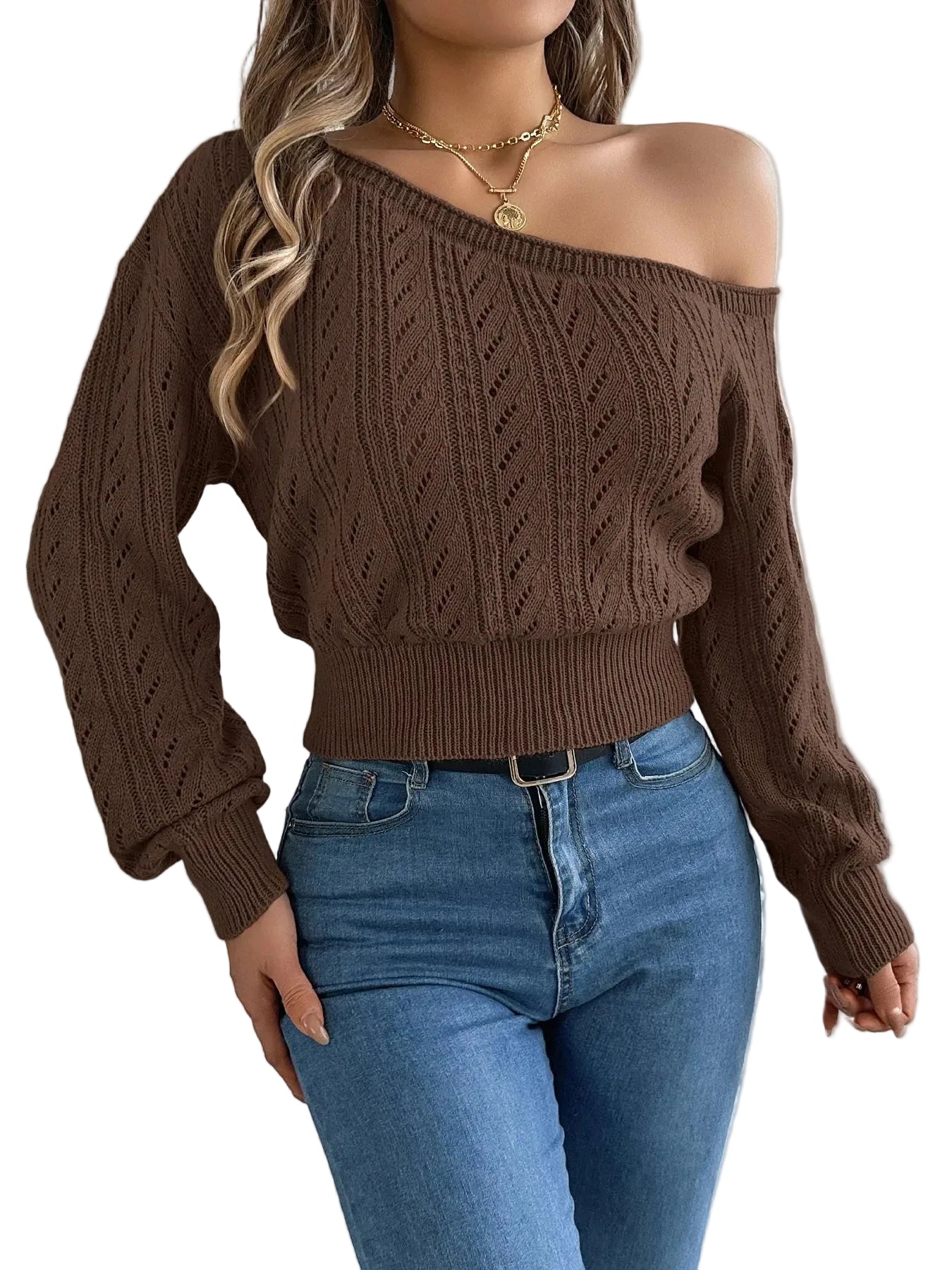 Eleganter Damen Off-Shoulder Strickpullover