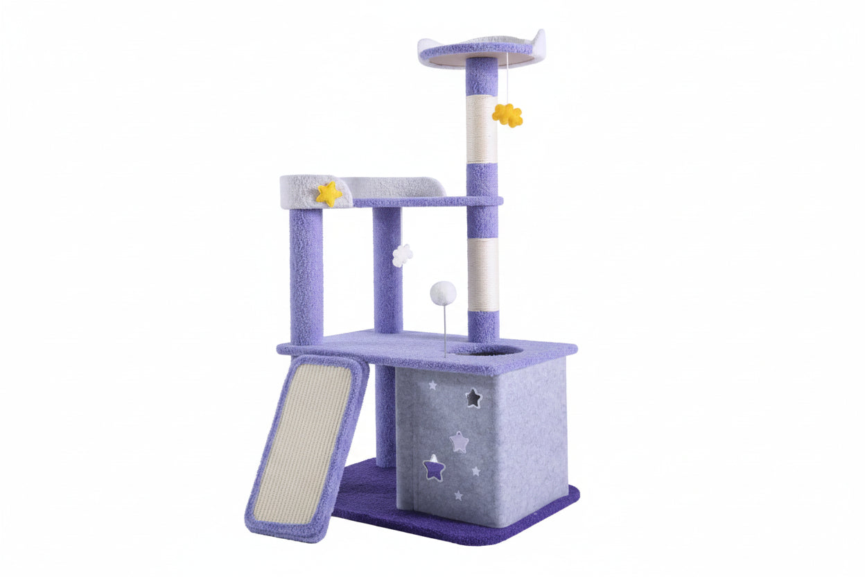 Purple Luxury Indoor Cat Tree with Flower Design